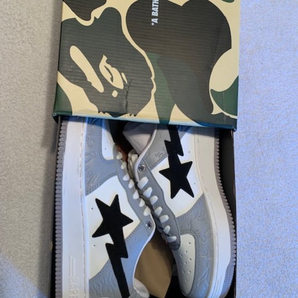 Bape Courtsta Shoes Grey, White, Black Men\'s Shoes size 10.5 Bapesta wit…